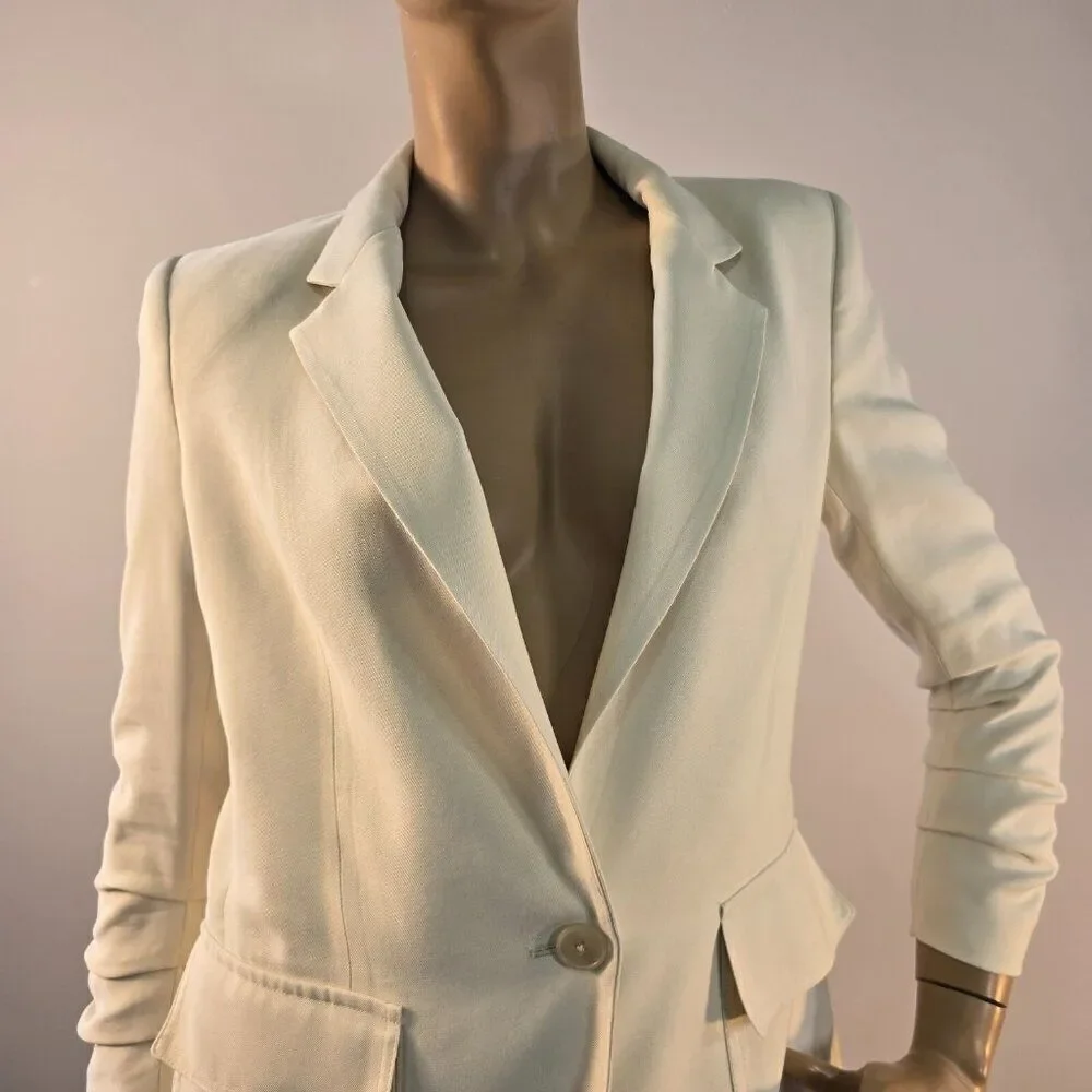DKNY Donna Karan Rushed Sleeve One Button Blazer Size 2 Beige Color